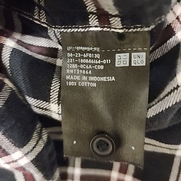 Uniqlo Flannel Shirt 100% Cotton Mens Size XL Black Plaid Button Up Long Sleeve - Picture 8 of 9